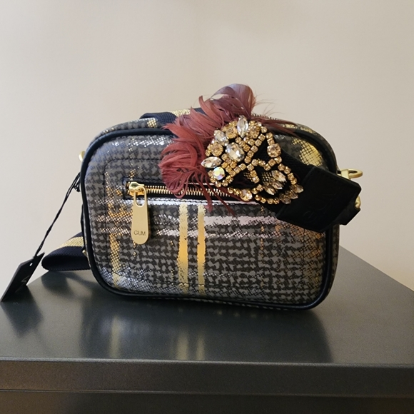 GUM DESIGN Grey Cross-body bag removable shoulder strap golden skull jew… - Picture 3 of 9